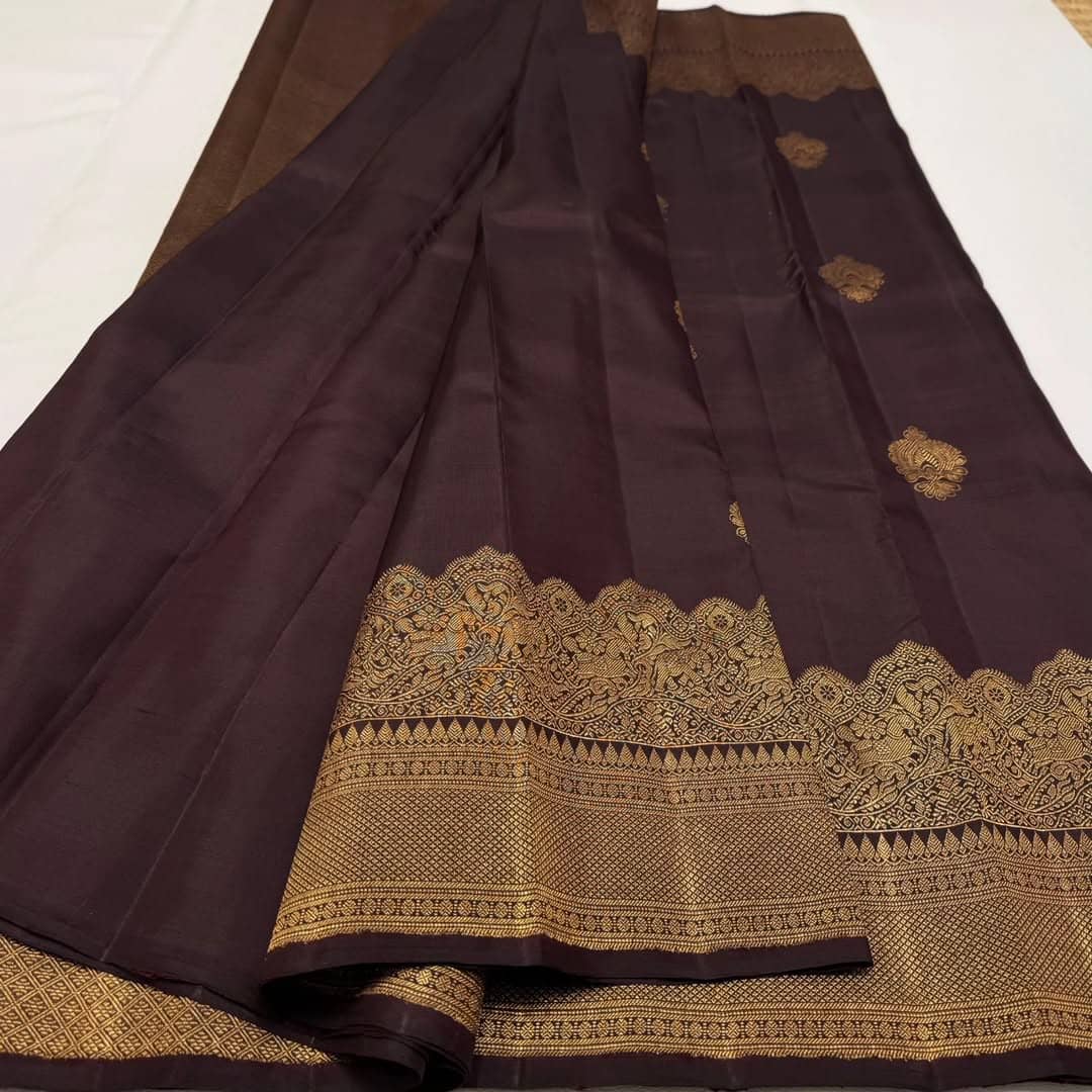 fab woven Art Silk Woven Design Banarasi saree With Unstitched Blouse Piece ( Coffee ) - Sarees | Buy online on ZillyBuy