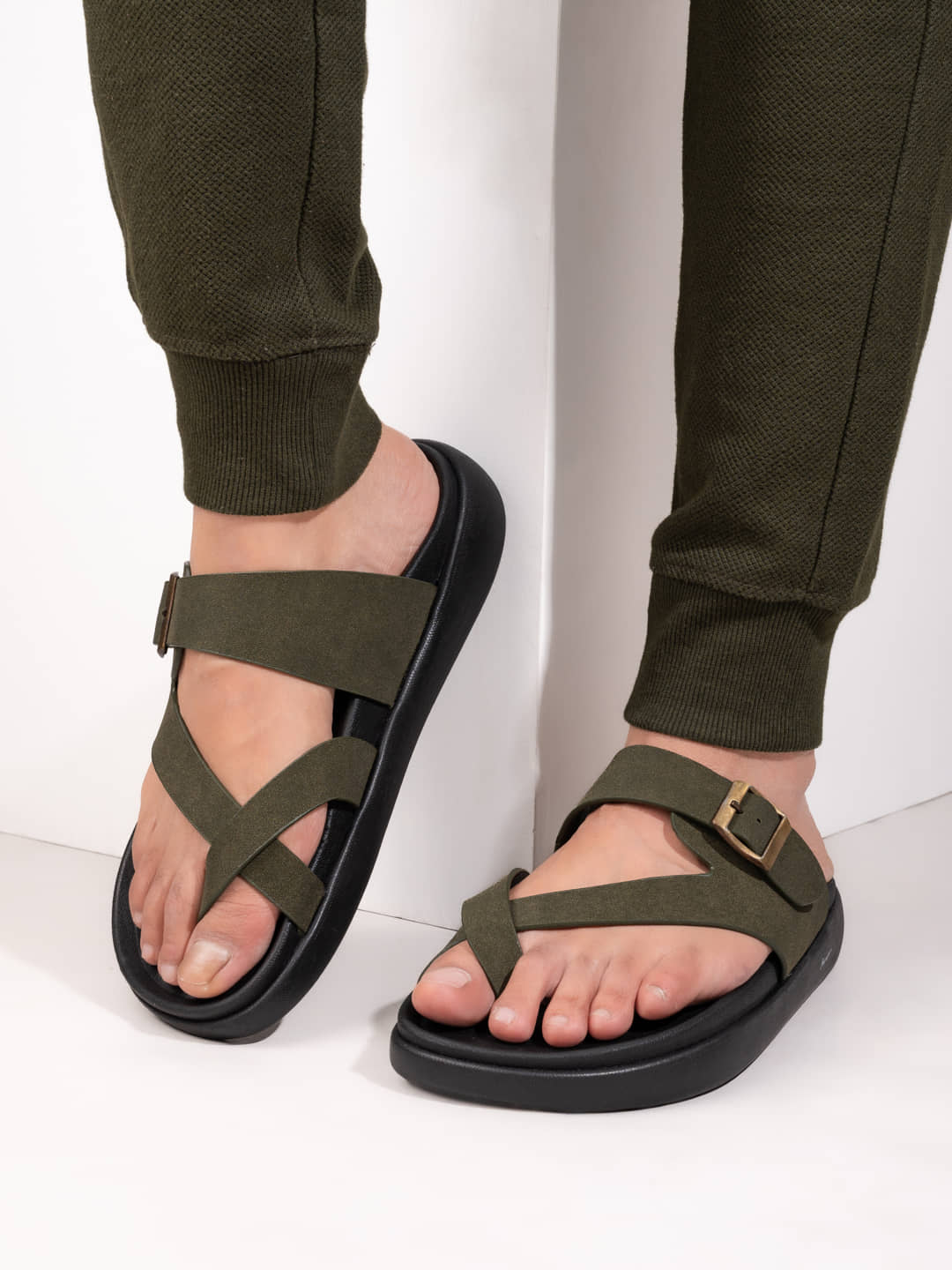 Fentacia Fentacia Men Olive Casual Comfort Sandals Olive Men's Daily Slipper