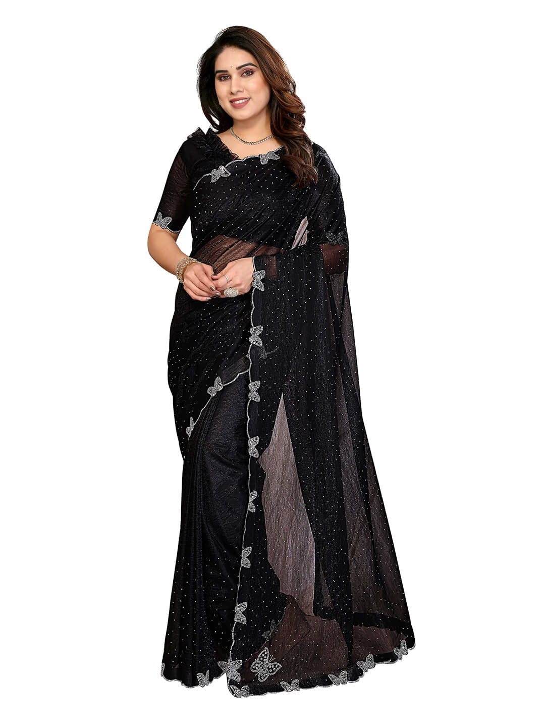ANAND SAREES Net Solid Regular Saree With Unstitched Blouse Piece ( Blue ) - Sarees | Buy online on ZillyBuy