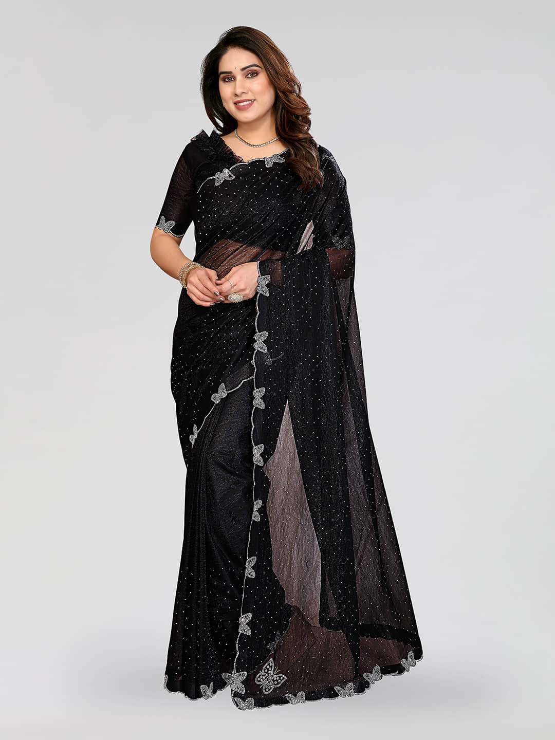 Kashvi Sarees Net Solid Regular Saree With Unstitched Blouse Piece ( Blue ) - Sarees | Buy online on ZillyBuy