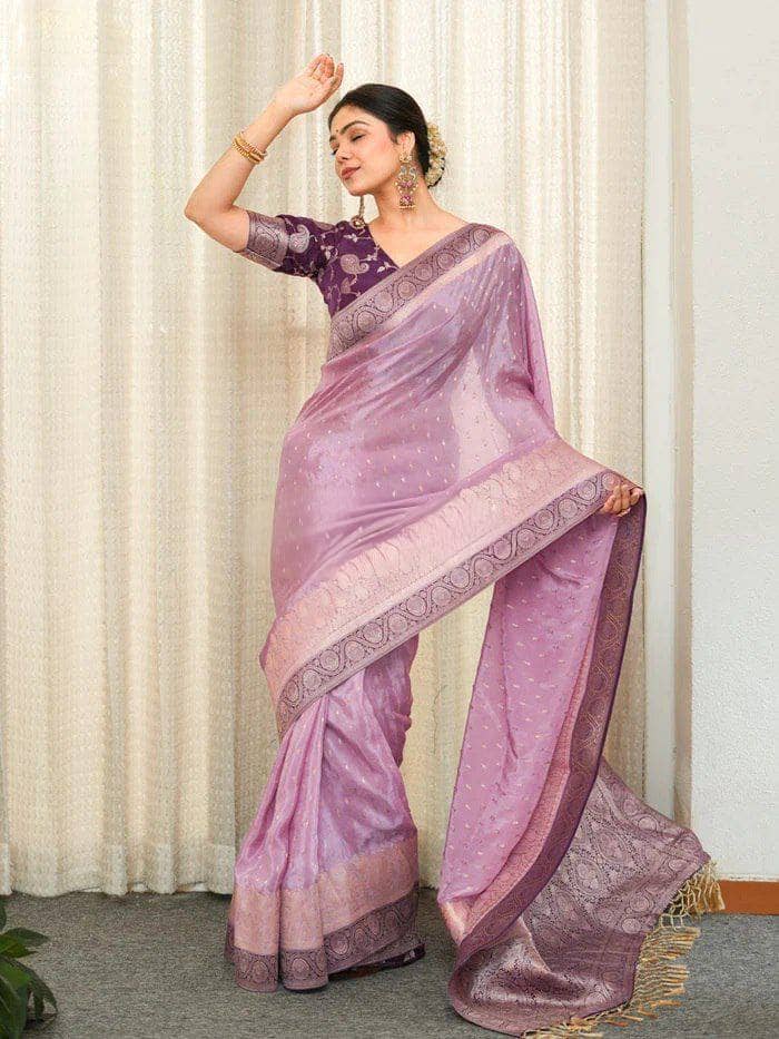 Sindharat Fashion Cotton Silk Woven Banarasi saree With Unstitched Blouse Piece ( Purple ) - Sarees | Buy online on ZillyBuy
