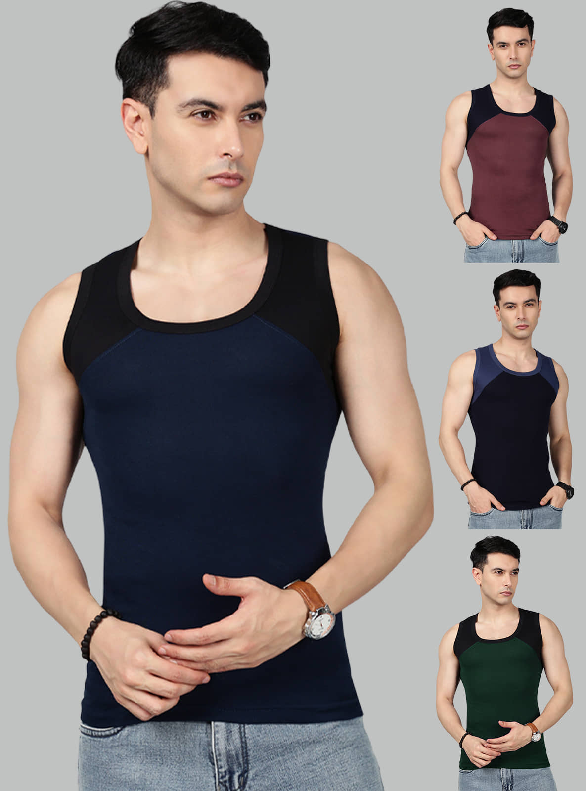 LUX PARKER Pack of 3 Cotton Blend Gym Vest For Men ( Multicolor16 ) - Nightwear & Loungewear | Buy online on ZillyBuy