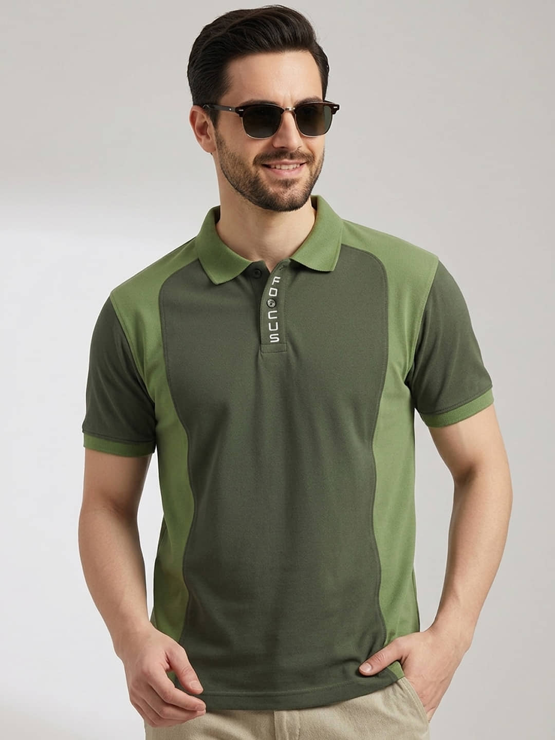 RENOUVO Men Polyester Regular Fit Colorblock Polo T Shirt ( Olive )