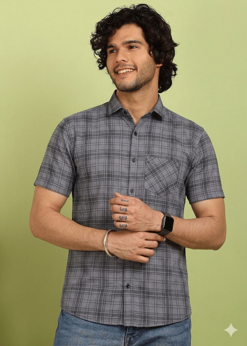 allan peter 100% Cotton Regular Fit Checks Half Sleeves Men's Casual Shirt - Multicolor ( Pack of 1 )