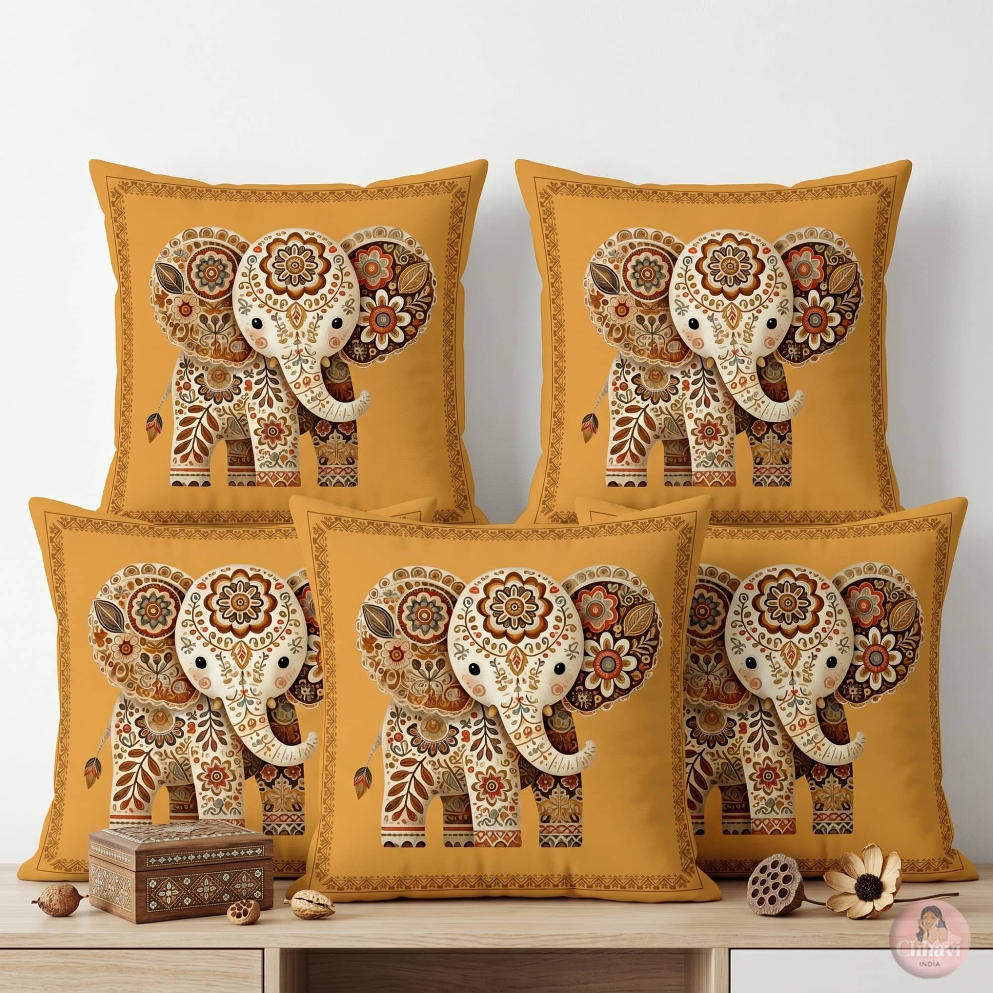 chhavi india Set of 1 Cotton Blend Animal Square Cushion Cover (40X40)cm - Gold