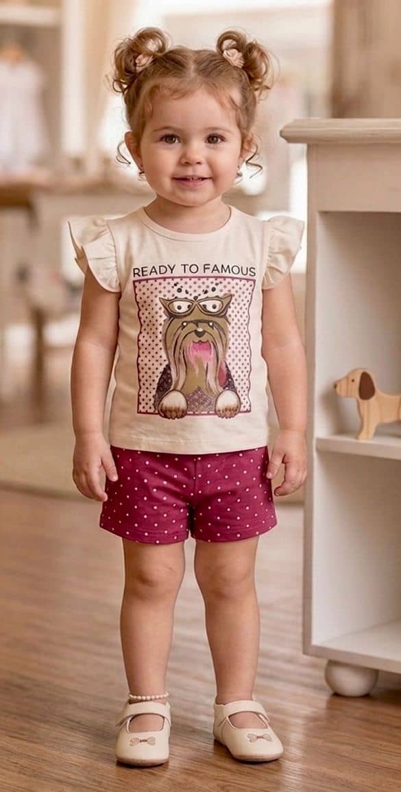 s muktar garments Baby Girls Cotton Blend T-shirt & Shorts Set ( White , Pack of 1 )