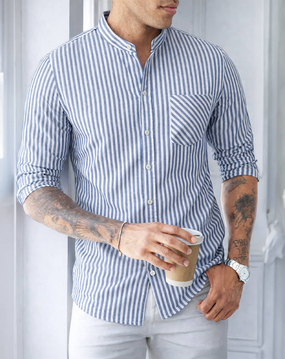 Eyebogler Cotton Blend Regular Fit Striped Full Sleeves Men's Casual Shirt - Blue ( Pack of 1 )
