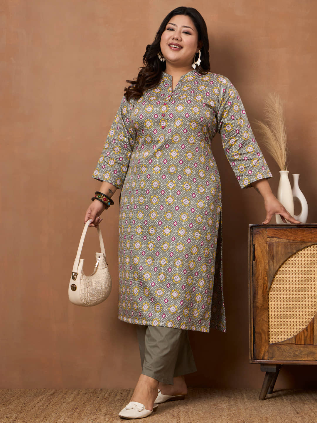 Tissu Women Cotton Printed Straight Kurti With Palazzo ( Green )