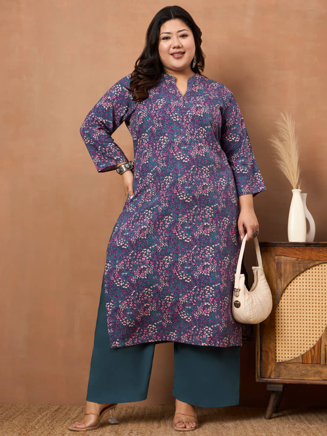 Tissu Women Rayon Printed Straight Kurti With Palazzo ( Maroon )