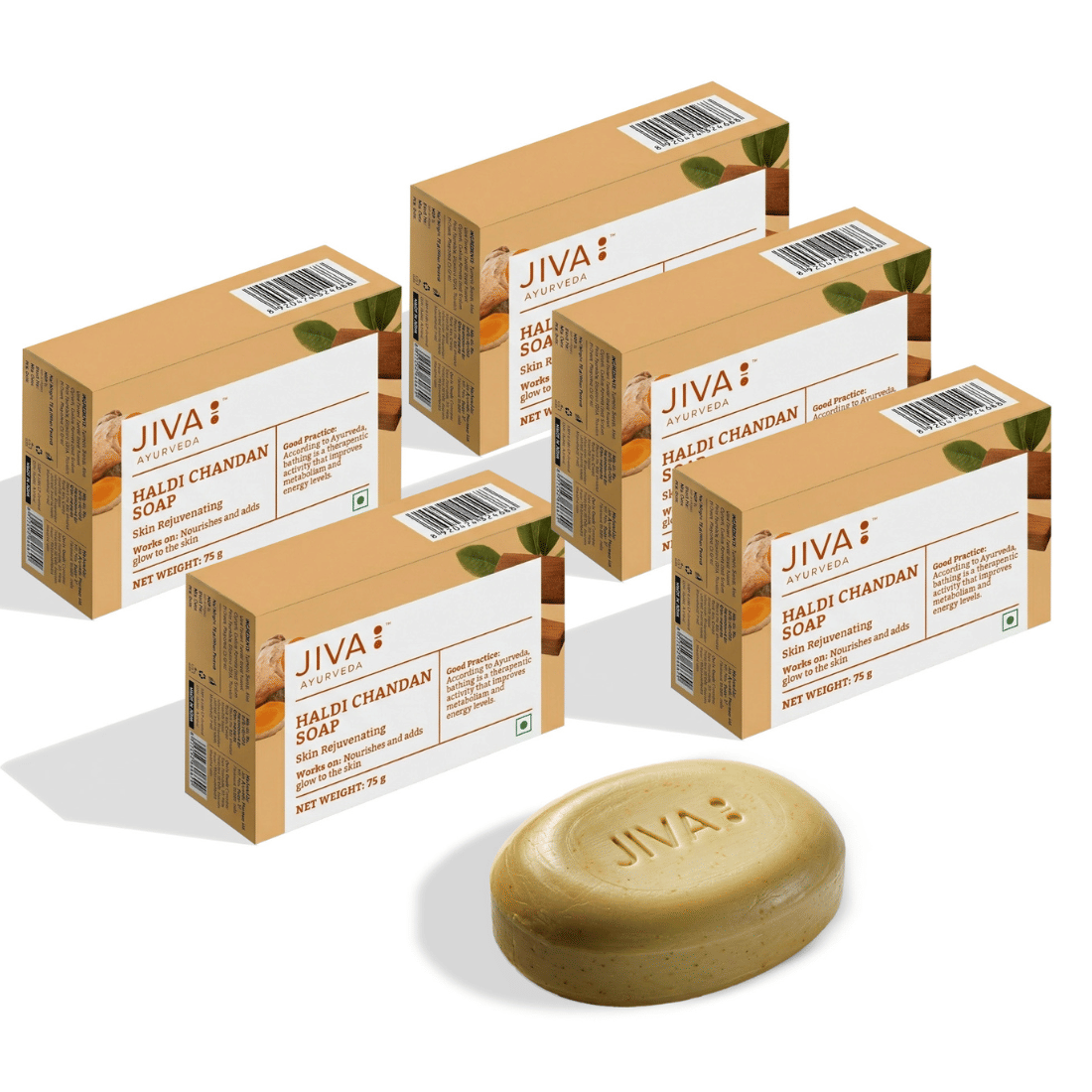 JIVA Moisturizing Haldi Chandan Soap 75g Bathing Bar for All Skin Type ( Pack of 5 )