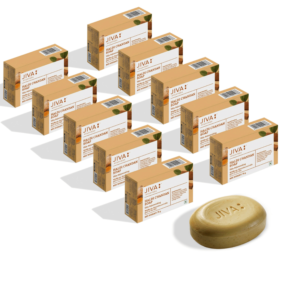 JIVA Moisturizing Haldi Chandan Soap 75g Bathing Bar for All Skin Type ( Pack of 10 )