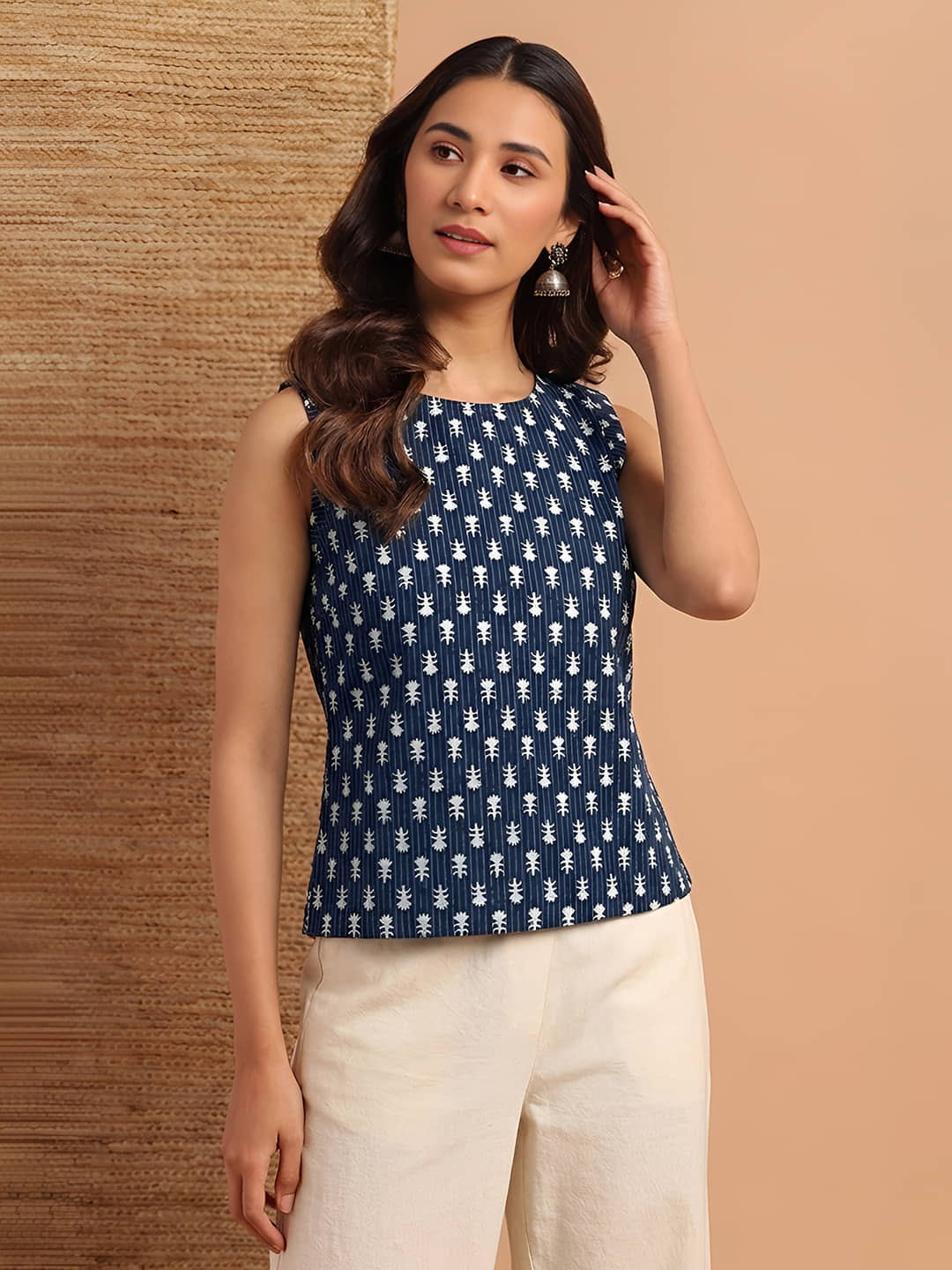 Janasya Women's Cotton Regular Top ( Blue )