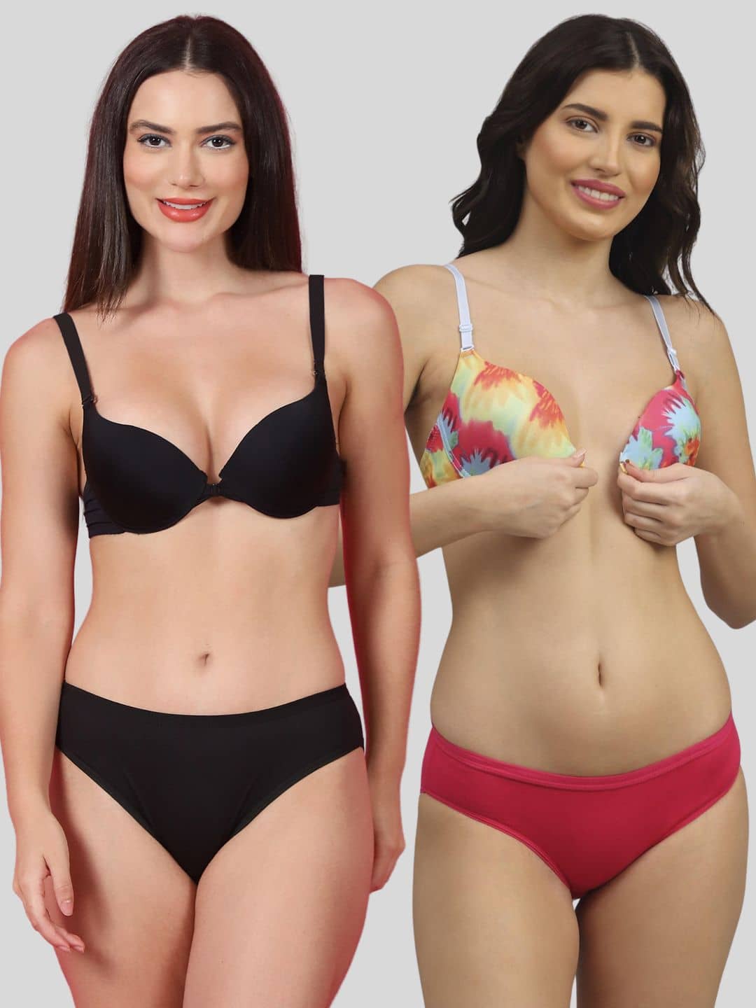 PrettyCat Pack of 2 Polyester Bra & Panty Set For Women ( Multicolor3 )
