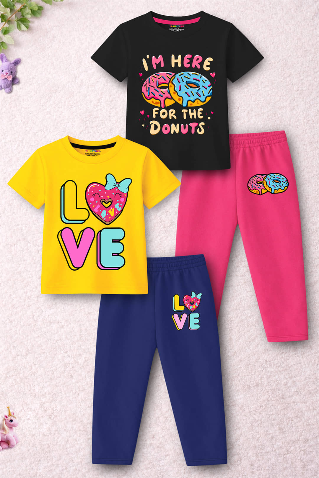 Trampoline Girls Cotton Blend T-shirt & Pyjama Set ( Multicolor , Pack of 2 )