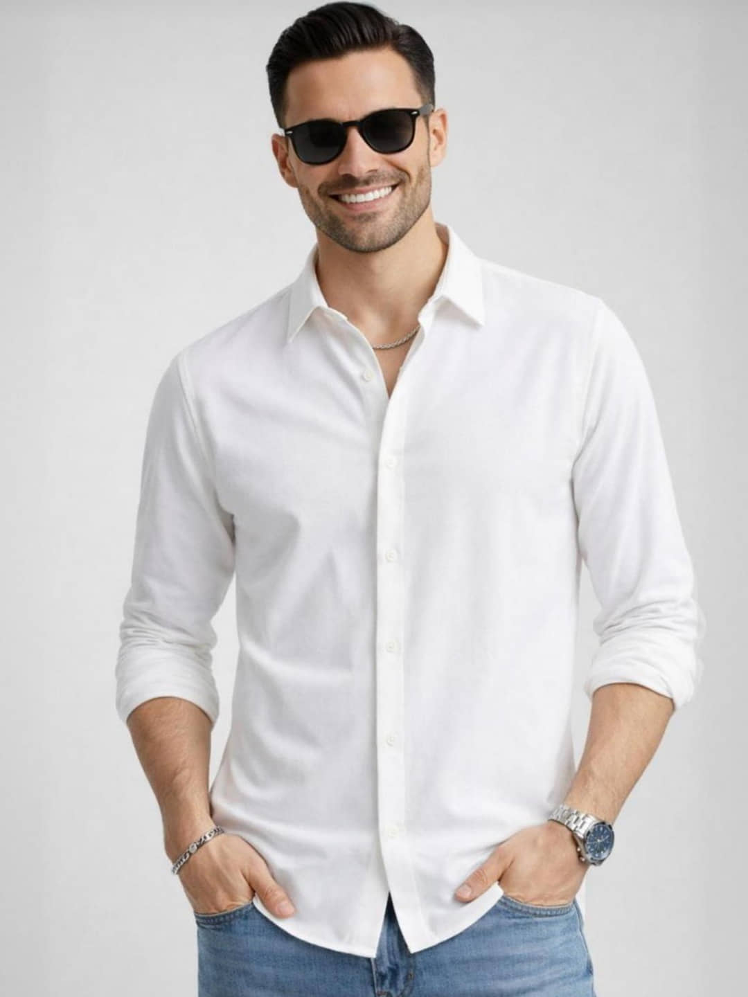 renuovo Cotton Blend Regular Fit Solids Half Sleeves Men's Casual Shirt - White ( Pack of 1 )