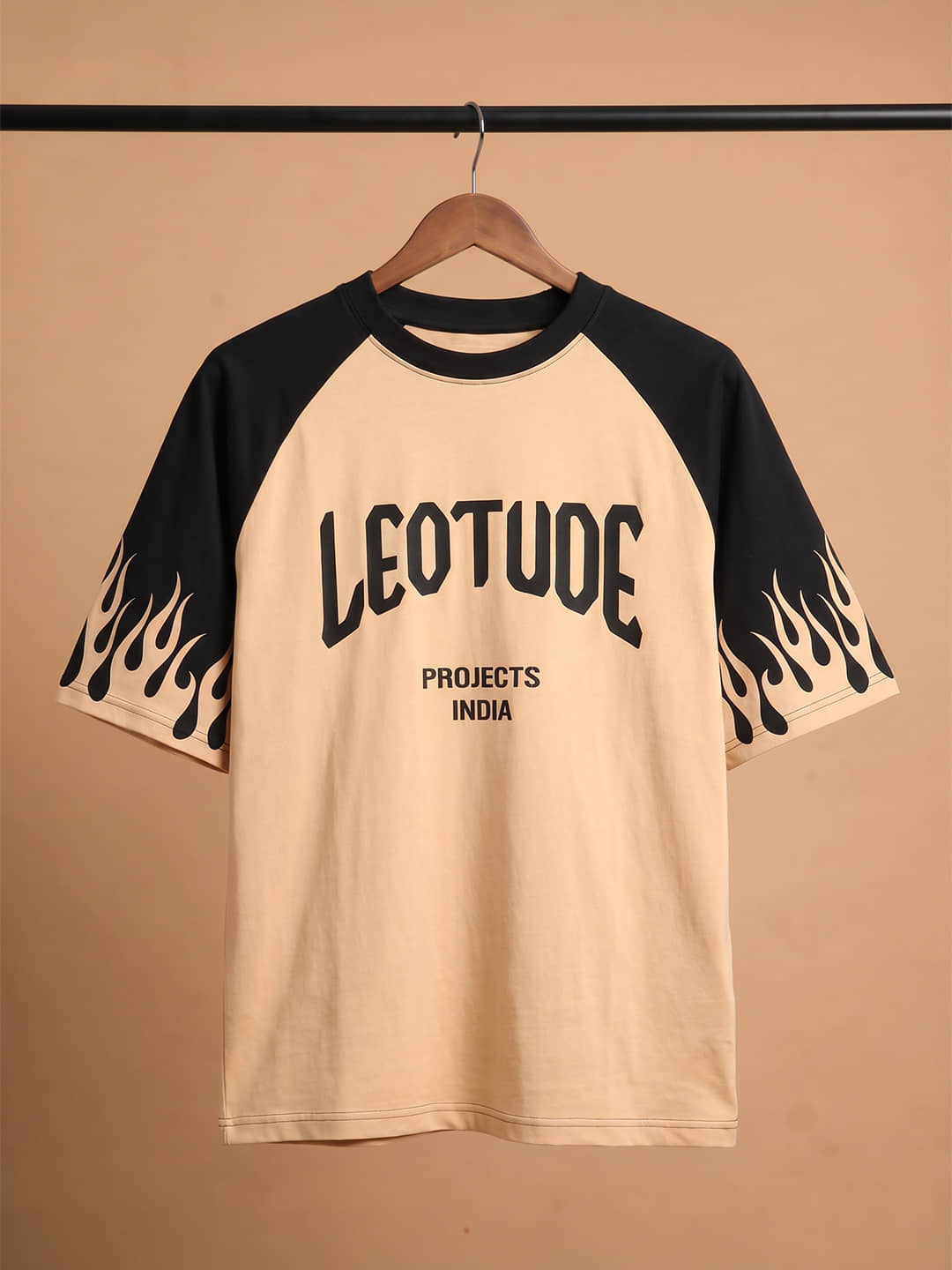 Leotude Men Cotton Blend Oversized Fit Printed T-Shirt ( Beige )