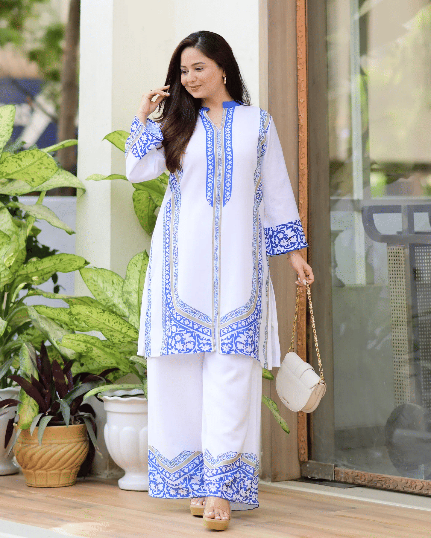 Nirja Fab Women Printed Kurta With Palazzos Co-Ord Set ( White )