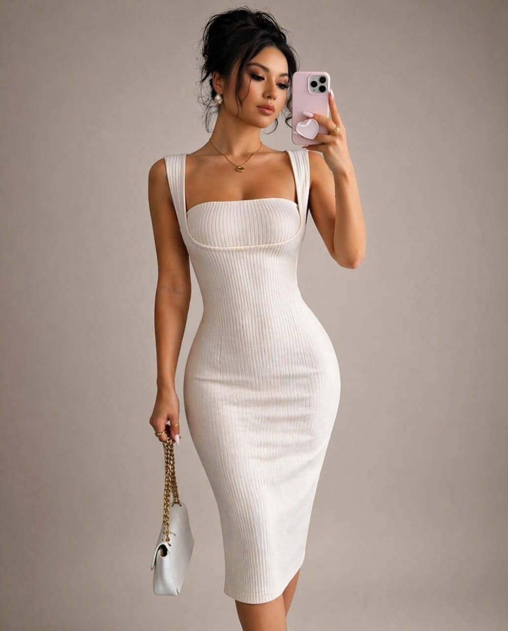 Traquila Women Lycra Bodycon Dress ( Cream )