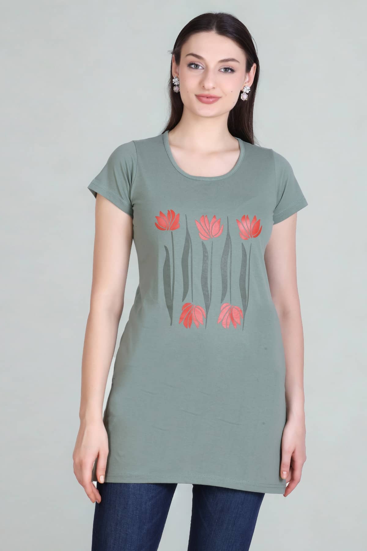 Zeffit Women Poly Cotton Printed Regular Fit Round Neck T-Shirt ( Dark Grey )