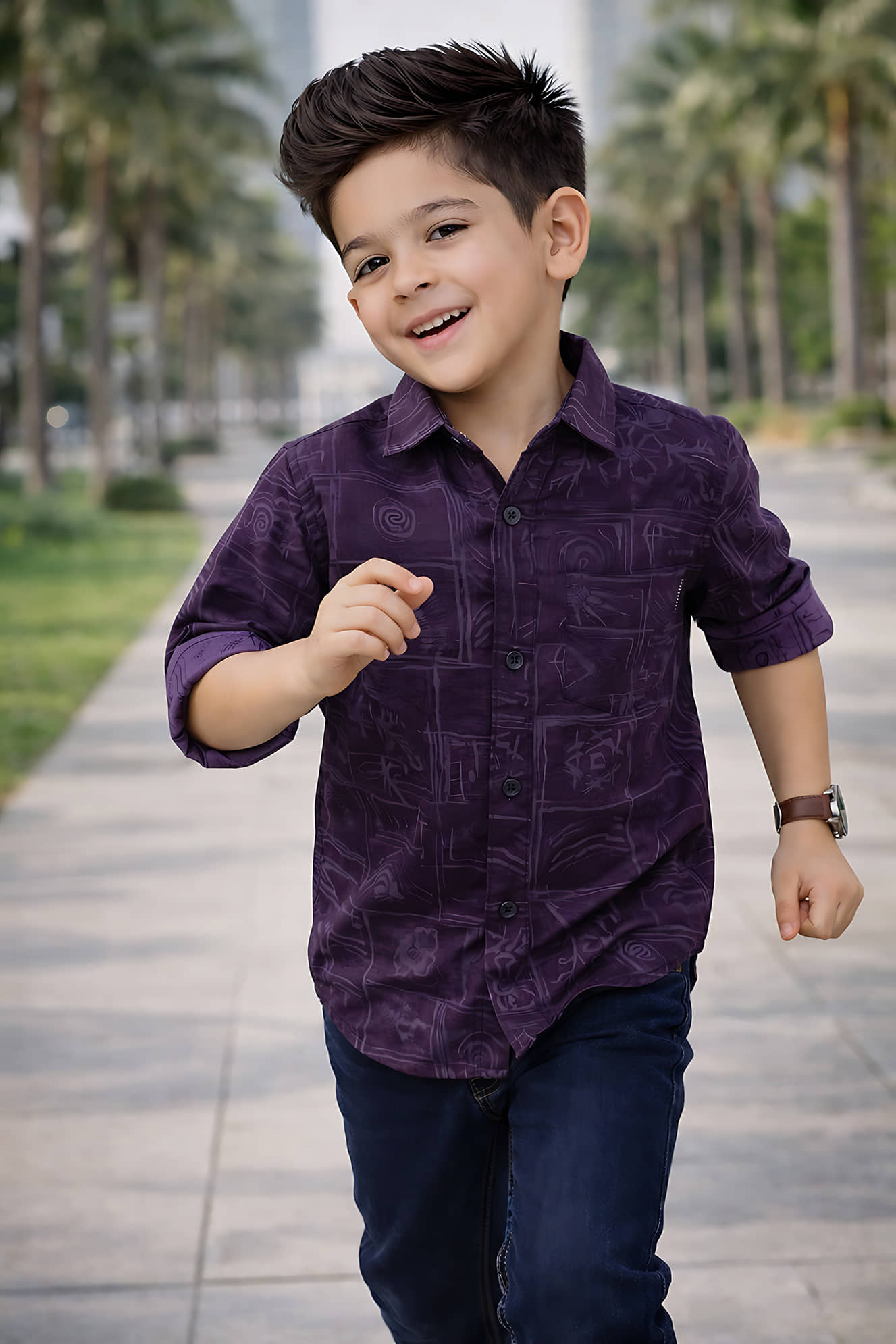 KIDS CLUB Pack of 1 Boys 100% Cotton Full Sleeves Shirt ( Purple )