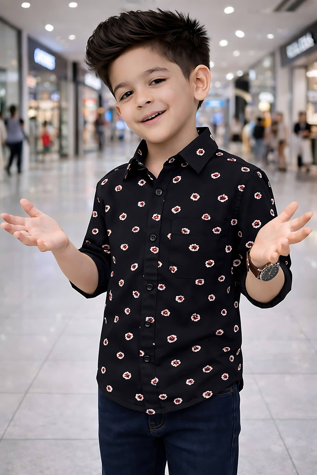 KIDS CLUB Pack of 1 Boys 100% Cotton Full Sleeves Shirt ( Black )