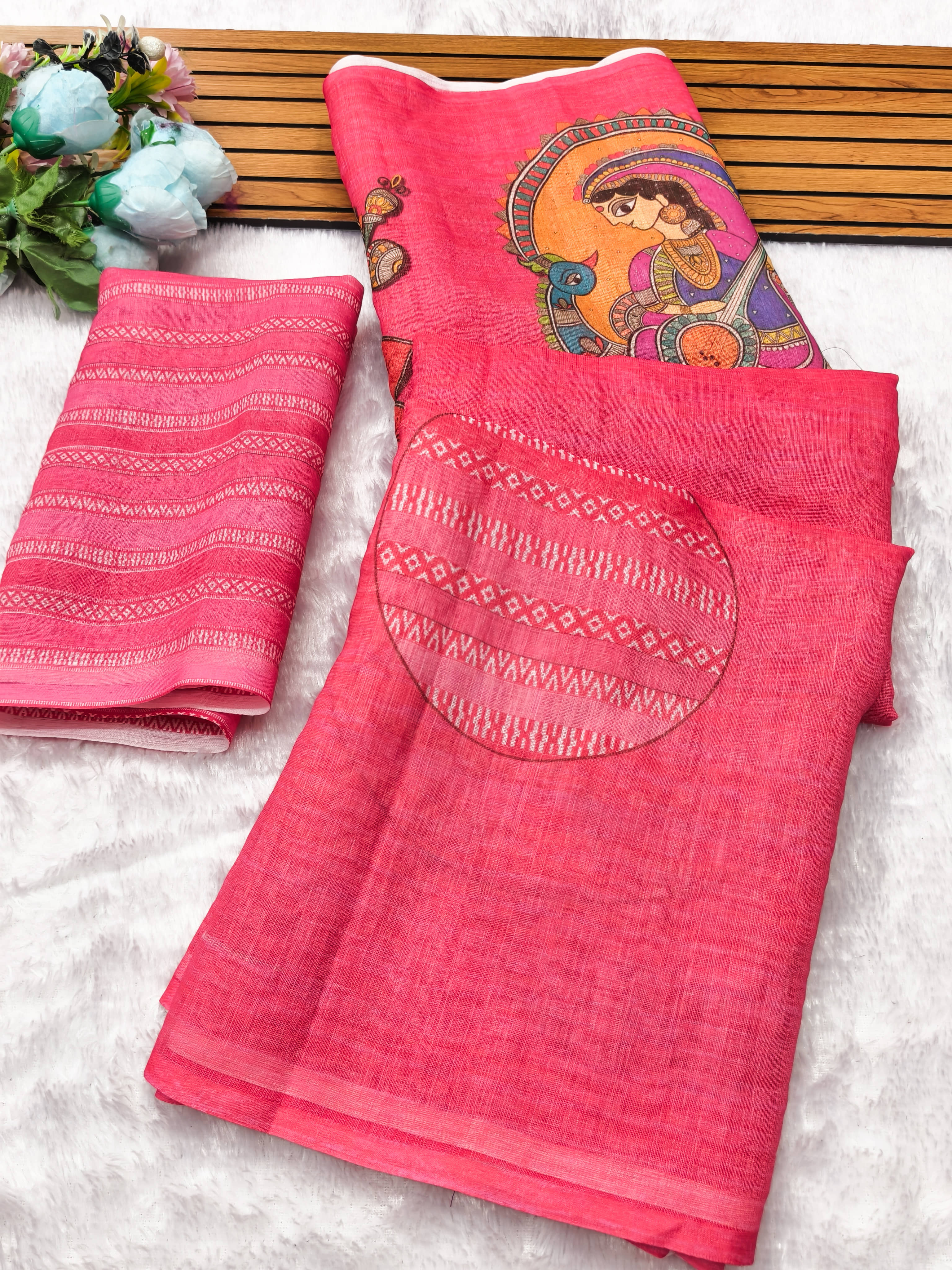 Kashvi Sarees Cotton Printed Kasavu Saree With Unstitched Blouse Piece ( Pink ) - Sarees | Buy online on ZillyBuy