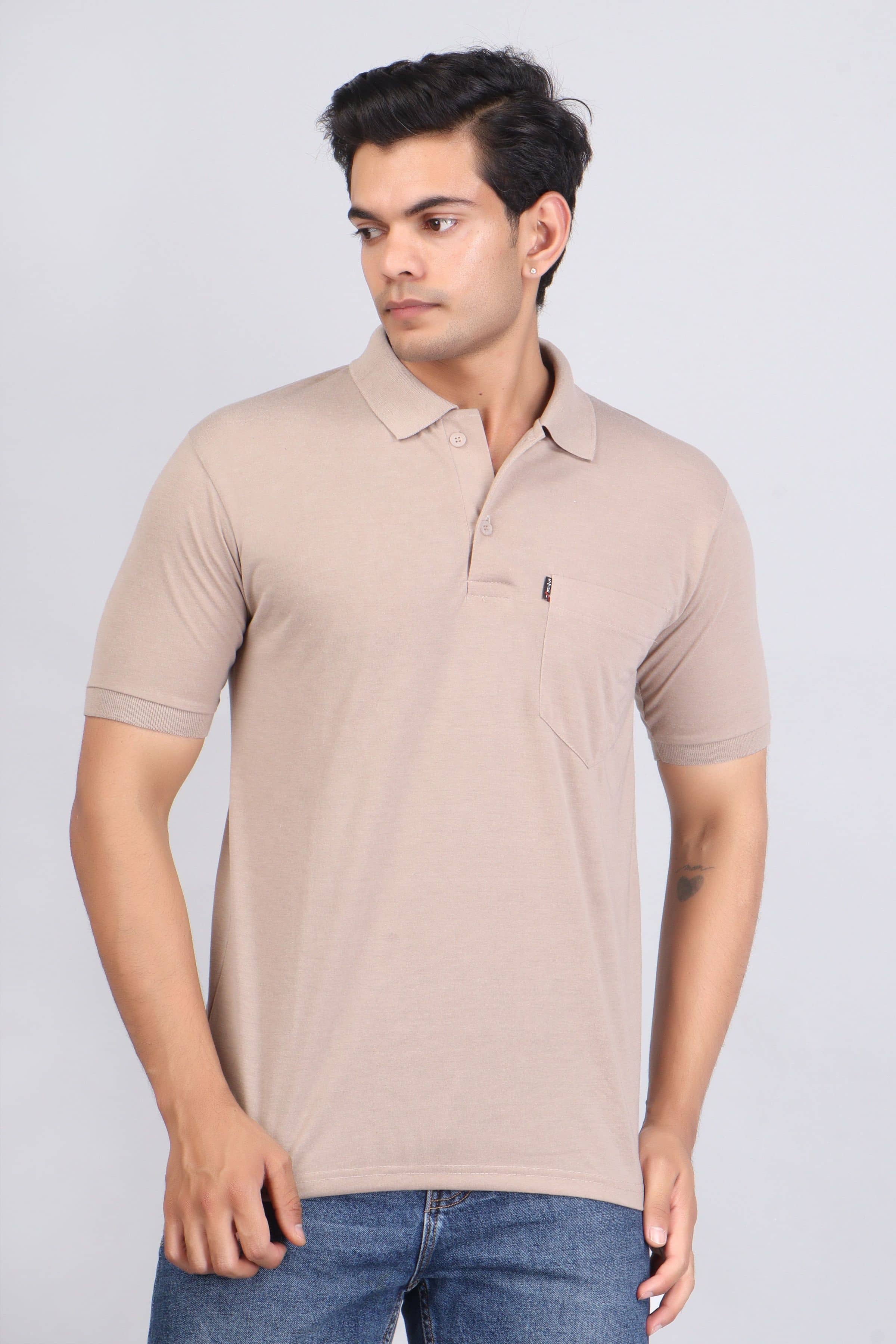 WILD ELEPHANT Men Cotton Blend Regular Fit Solid Polo T Shirt ( Brown )