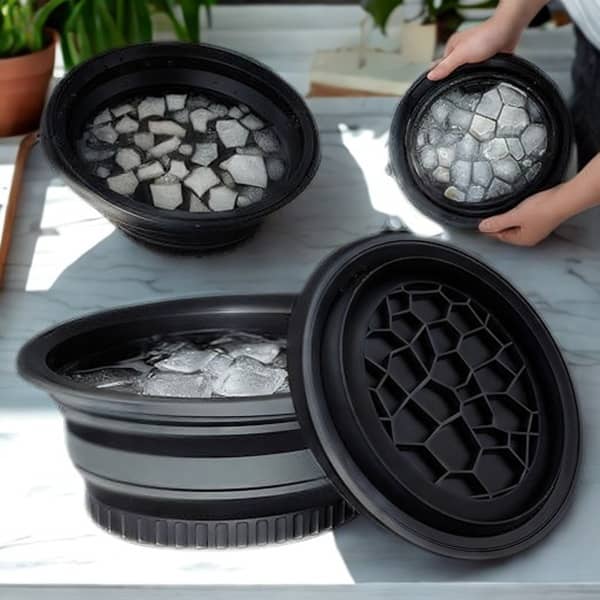 analog kichenware Silicone Face Bowl for Ice with Built-In Icetray, Collapsible Face Tub for Ice Bath, Facial Ice Plunge Bowl, Ice Water Facials at Home