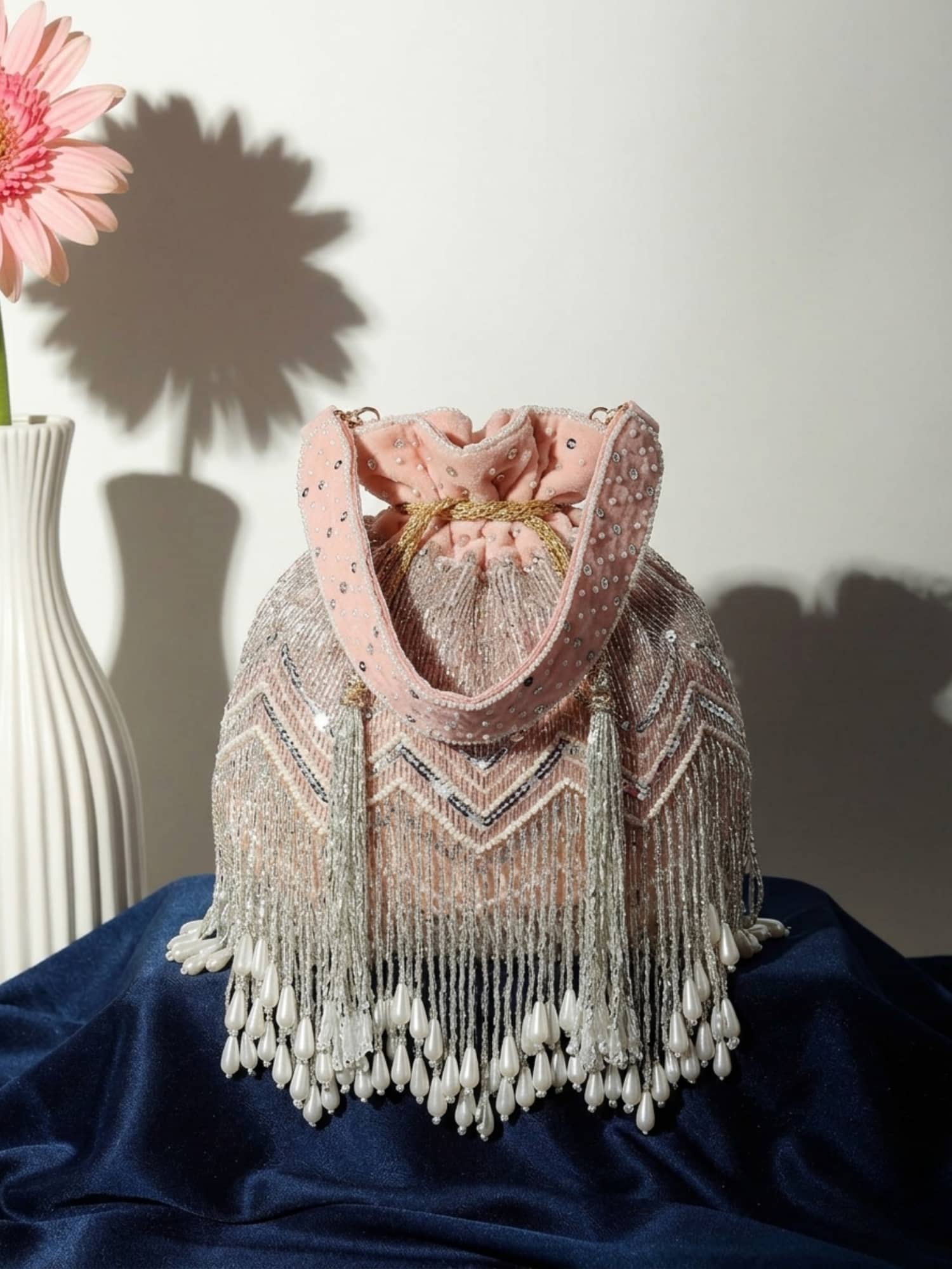 Anekaant Peach Fabric Potli - Handbags | Buy online on ZillyBuy