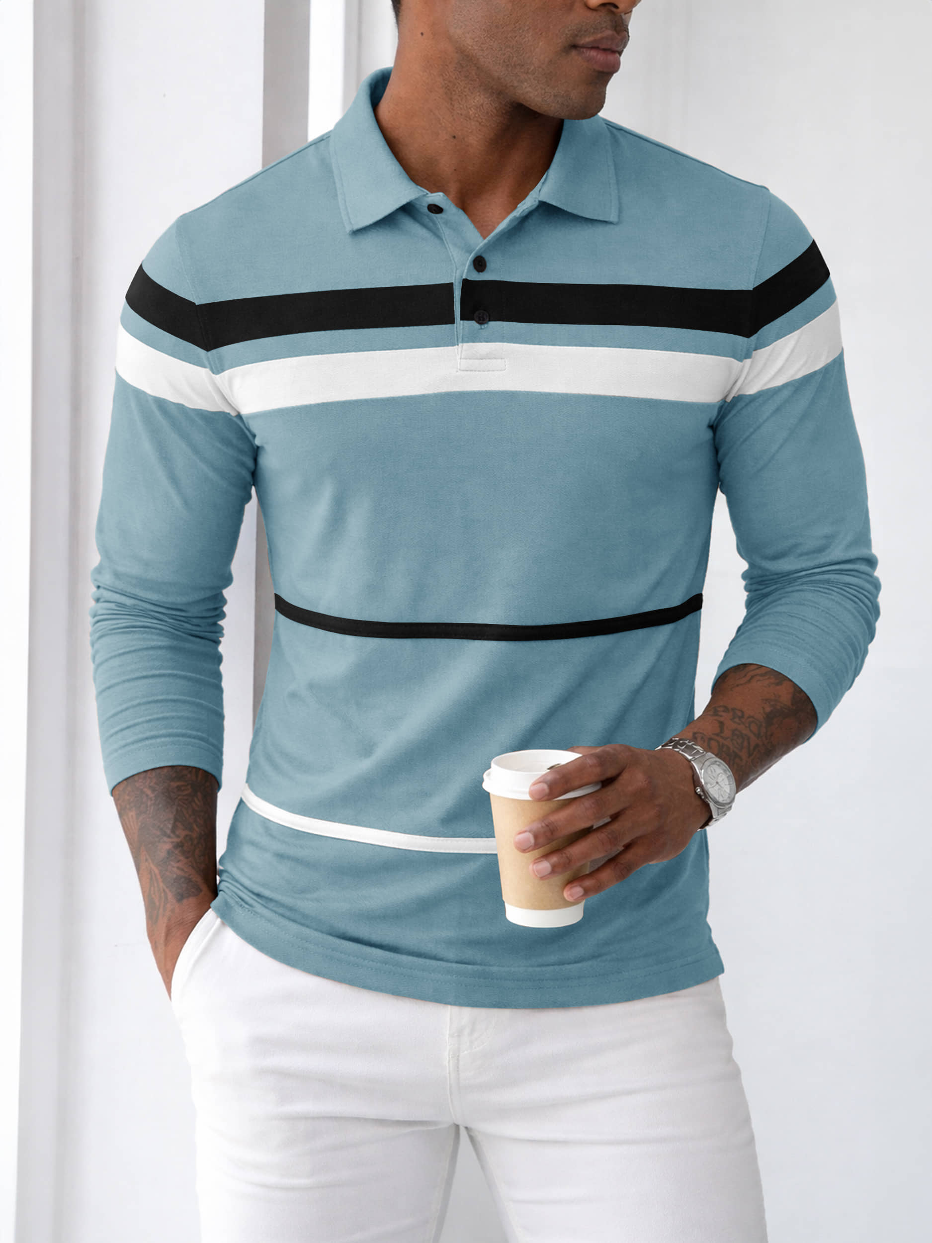 Eyebogler Men Cotton Blend Regular Fit Solid Polo T Shirt ( Light Blue )