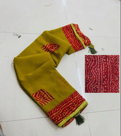 Gullak Georgette Embellished Bandhani Sarees With Unstitched Blouse Piece ( Olive ) - Sarees | Buy online on ZillyBuy