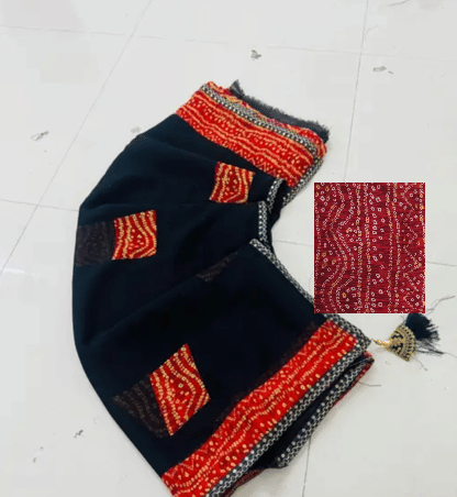 Gullak Georgette Embellished Bandhani Sarees With Unstitched Blouse Piece ( Navy Blue ) - Sarees | Buy online on ZillyBuy