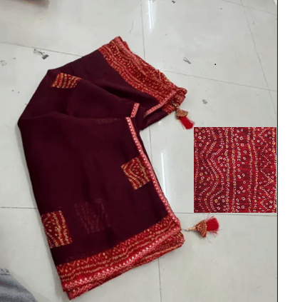 Gullak Georgette Embellished Bandhani Sarees With Unstitched Blouse Piece ( Purple ) - Sarees | Buy online on ZillyBuy