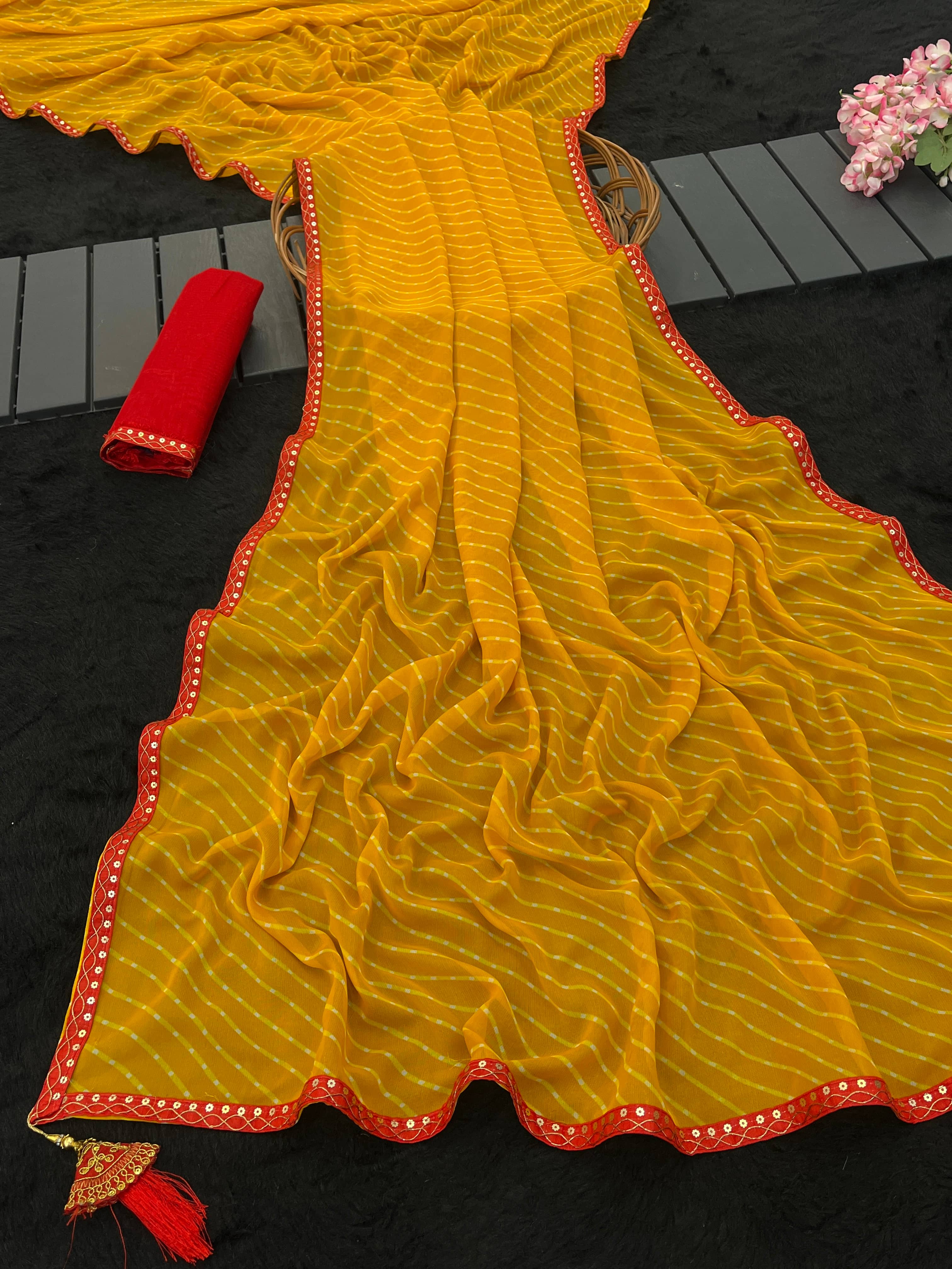 Gullak Georgette Printed Bandhani Sarees With Unstitched Blouse Piece ( Yellow ) - Sarees | Buy online on ZillyBuy