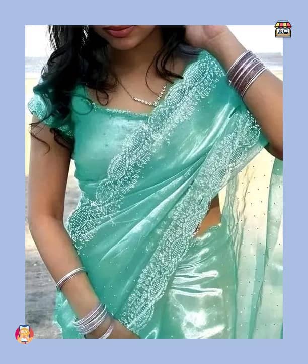 Gullak Jimmy Choo Embellished Regular Saree With Unstitched Blouse Piece ( Green ) - Sarees | Buy online on ZillyBuy