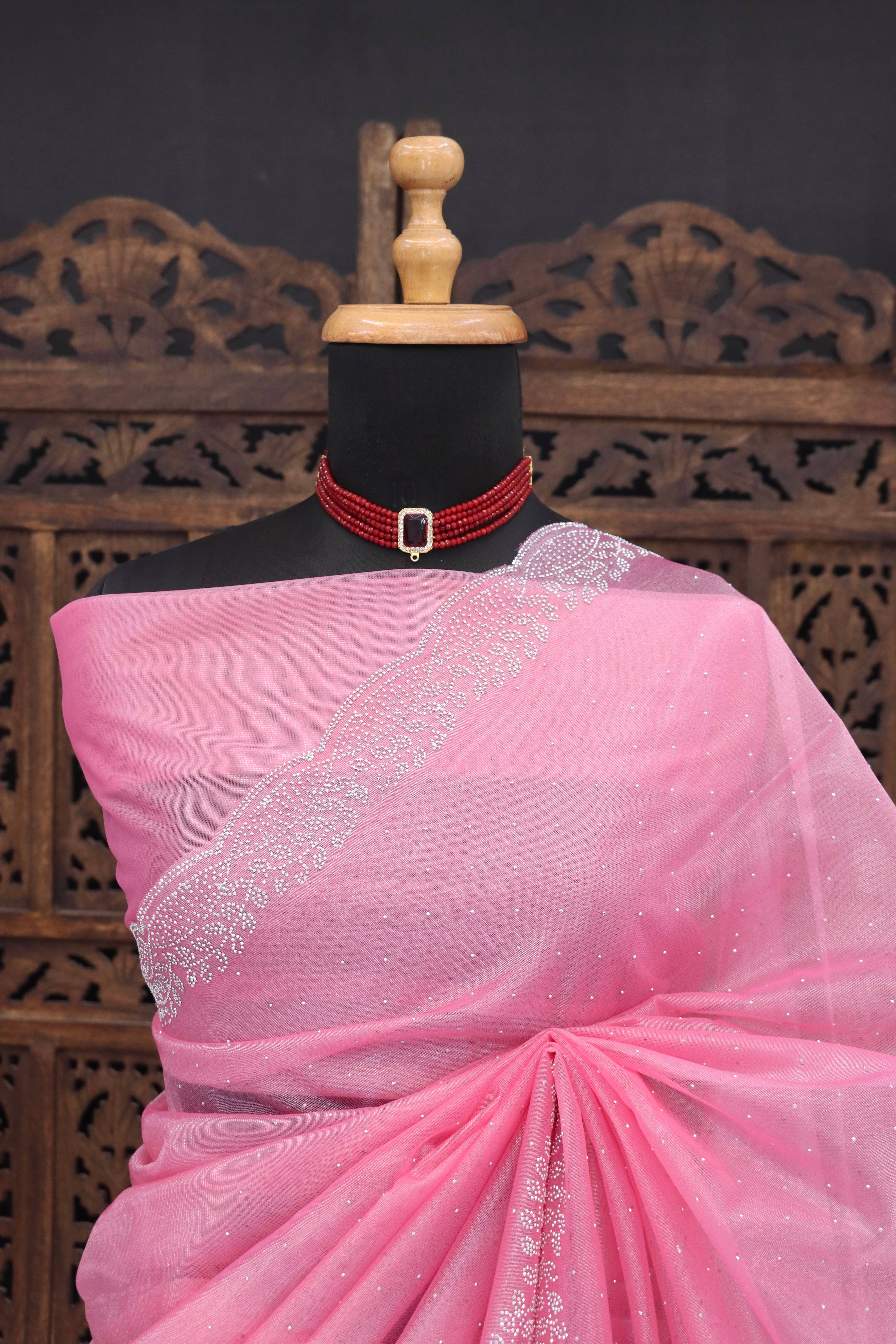 Gullak Jimmy Choo Embellished Regular Saree With Unstitched Blouse Piece ( Pink ) - Sarees | Buy online on ZillyBuy