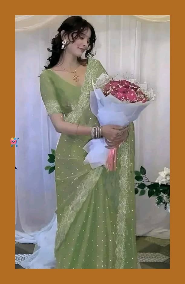 Gullak Jimmy Choo Embellished Regular Saree With Unstitched Blouse Piece ( Green ) - Sarees | Buy online on ZillyBuy