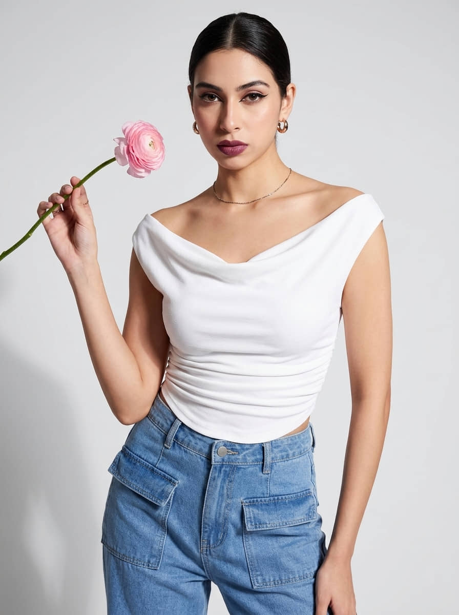 Istyle Can Women's Polyester Crop Top ( White )