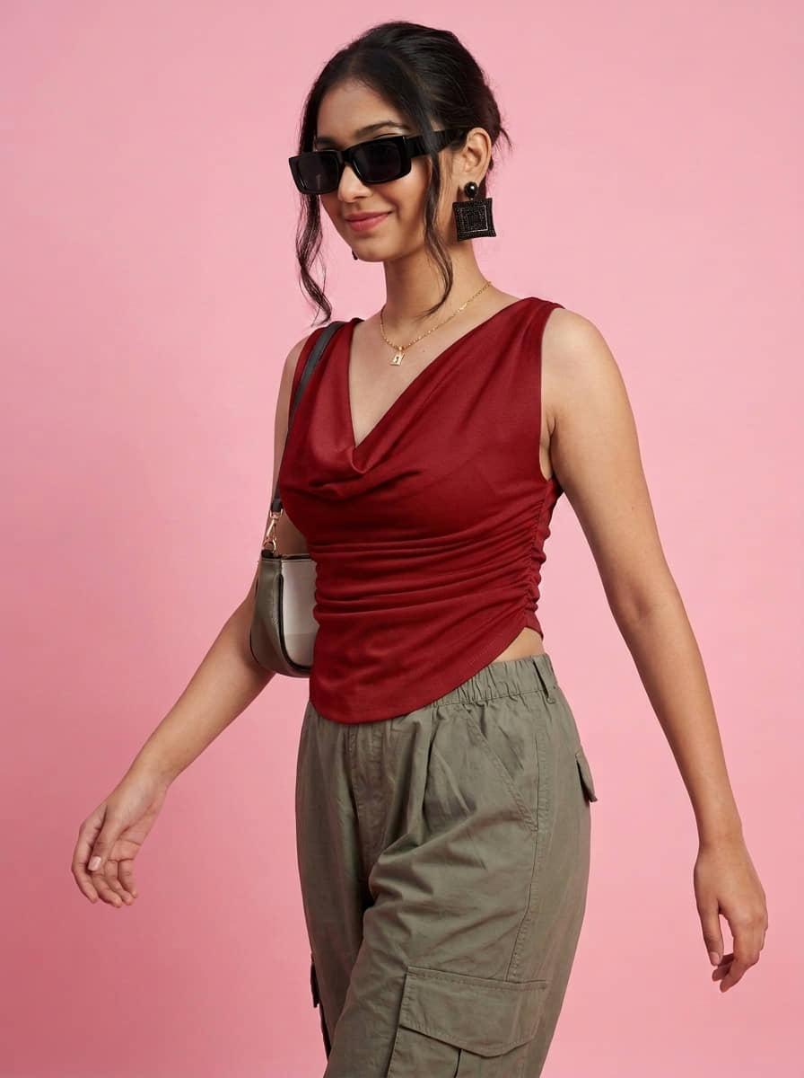 Istyle Can Women's Polyester Crop Top ( Maroon )