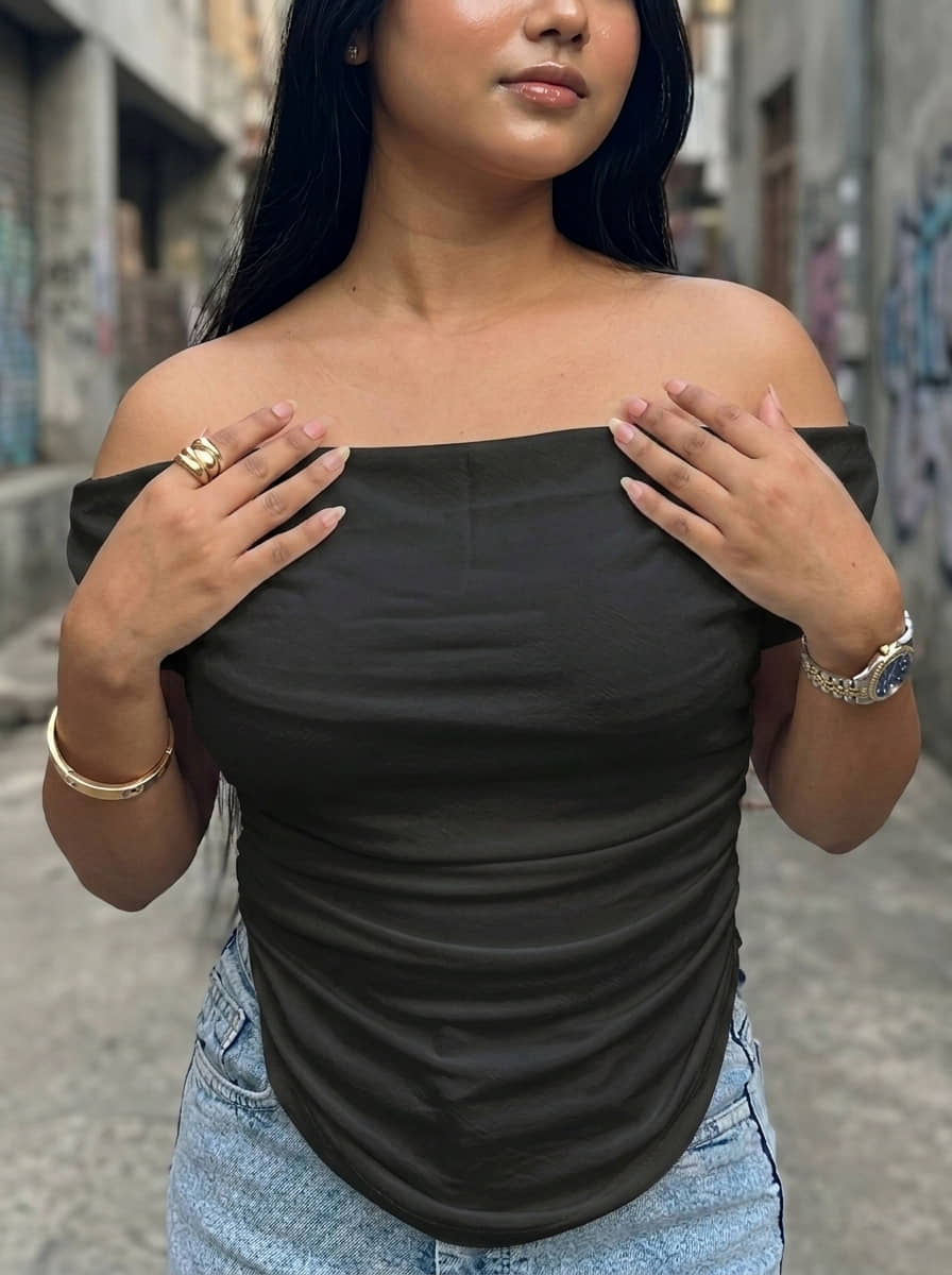 Istyle Can Women's Polyester Crop Top ( Black )