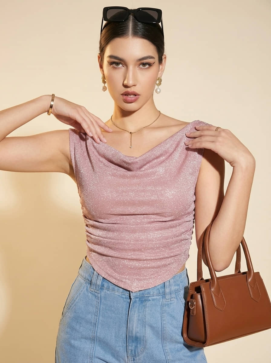 Istyle Can Women's Polyester Crop Top ( Pink )