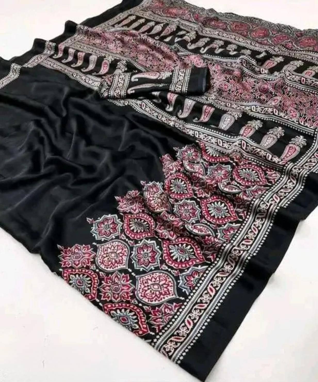JIHANA FAB Georgette Printed Banarasi saree With Unstitched Blouse Piece ( Multicolor ) - Sarees | Buy online on ZillyBuy