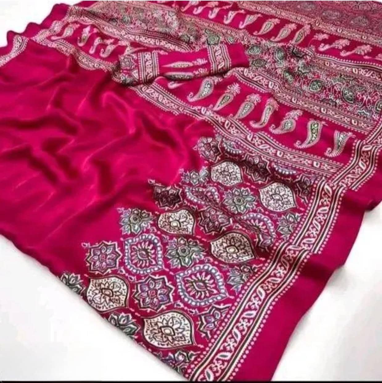 JIHANA FAB Georgette Printed Banarasi saree With Unstitched Blouse Piece ( Multicolor ) - Sarees | Buy online on ZillyBuy