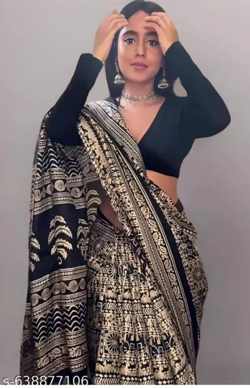 JIHANA FAB Georgette Printed Banarasi saree With Unstitched Blouse Piece ( Multicolor ) - Sarees | Buy online on ZillyBuy