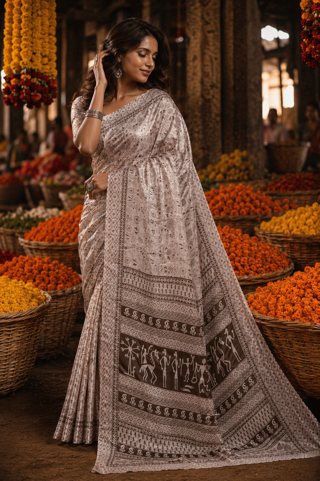 JIHANA FAB Georgette Printed Banarasi saree With Unstitched Blouse Piece ( Multicolor ) - Sarees | Buy online on ZillyBuy