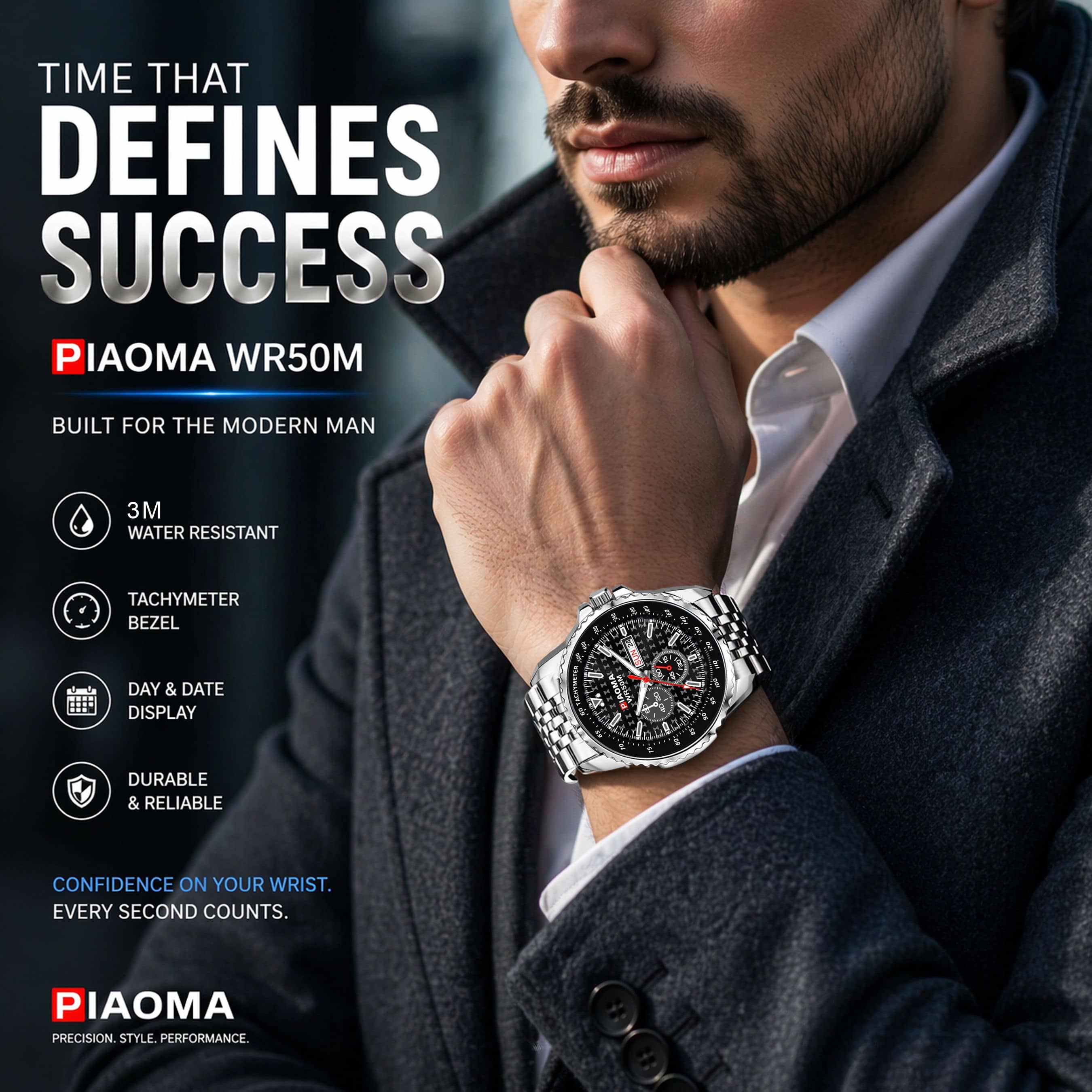 Piaoma Silver Stainless Steel Analog Men's Watch