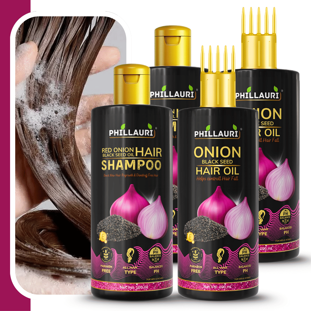 Premium Red Onion Hair Oil With Black Seed Shampoo Combo | Fresh Hair Care Formula | Men & Women