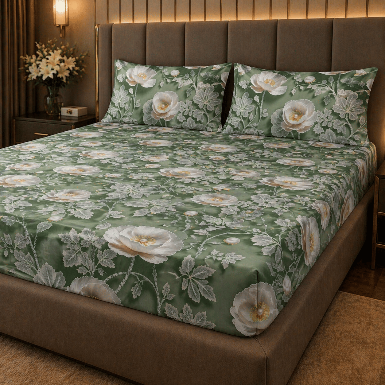 SWIZIER Cotton 1 King Fitted Bedsheet with 2 Pillow Covers ( 198 cm x 182 cm ) , Light Green