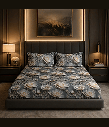 SWIZIER Cotton 1 King Fitted Bedsheet with 2 Pillow Covers ( 198 cm x 182 cm ) , Light Grey