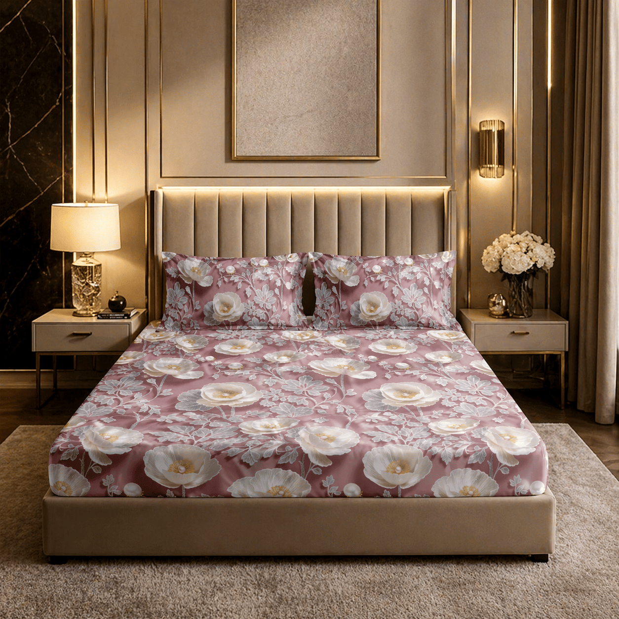 SWIZIER Cotton 1 Double Fitted Bedsheet with 2 Pillow Covers ( 198 cm x 182 cm ) , Baby Pink